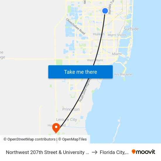 Northwest 207th Street & University Drive to Florida City, FL map
