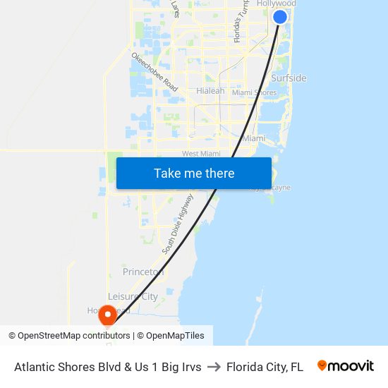 Atlantic Shores Blvd & Us 1 Big Irvs to Florida City, FL map