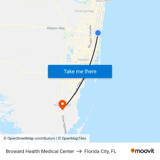 Broward Health Medical Center to Florida City, FL map