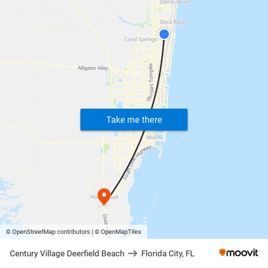 Century Village Deerfield Beach to Florida City, FL map