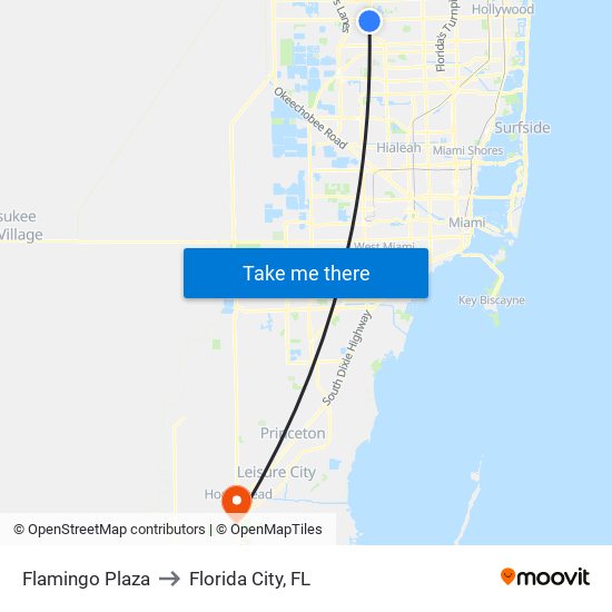 Flamingo Plaza to Florida City, FL map