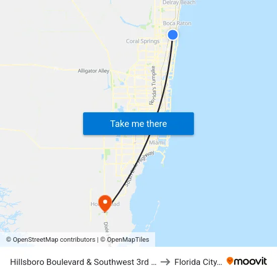 Hillsboro Boulevard & Southwest 3rd Avenue to Florida City, FL map