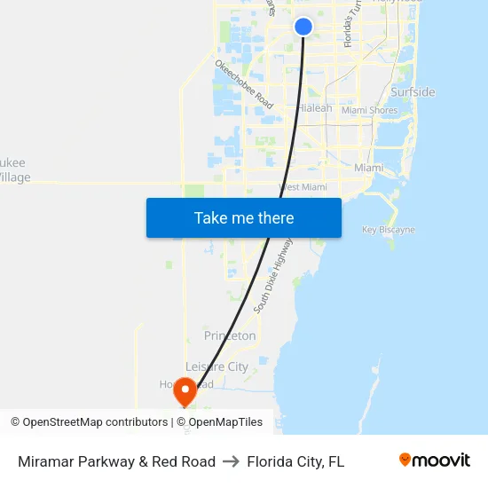 Miramar Parkway & Red Road to Florida City, FL map