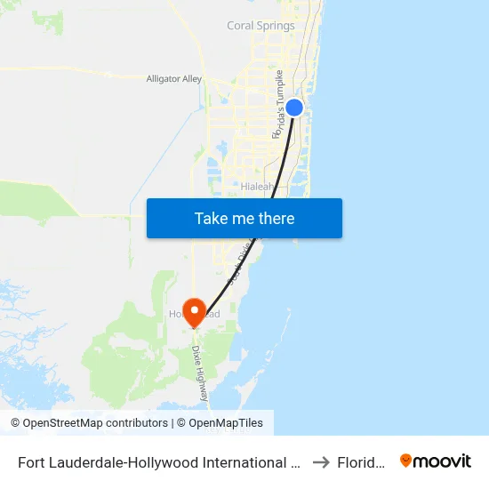 Fort Lauderdale-Hollywood International Airport Griffin Road/Tri-Rail Station to Florida City, FL map