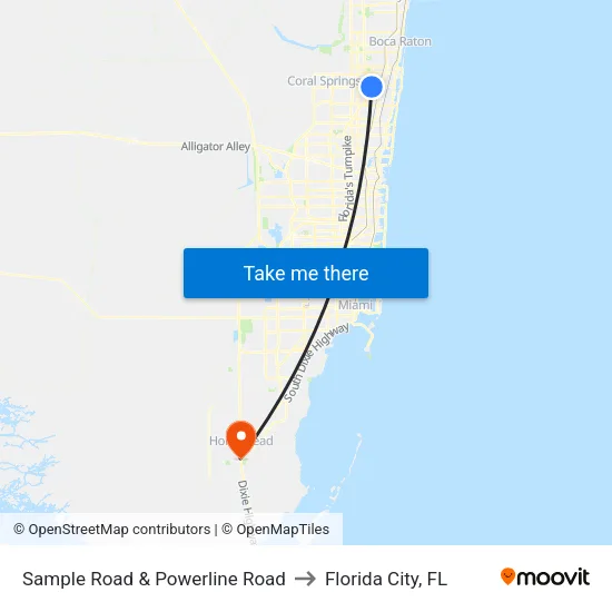 Sample Road & Powerline Road to Florida City, FL map
