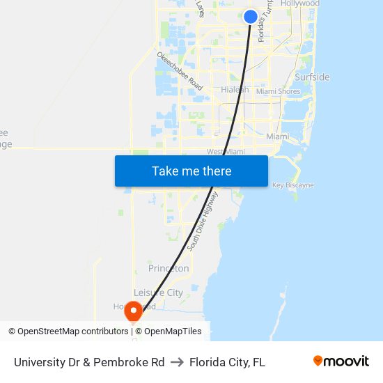 University Dr & Pembroke Rd to Florida City, FL map