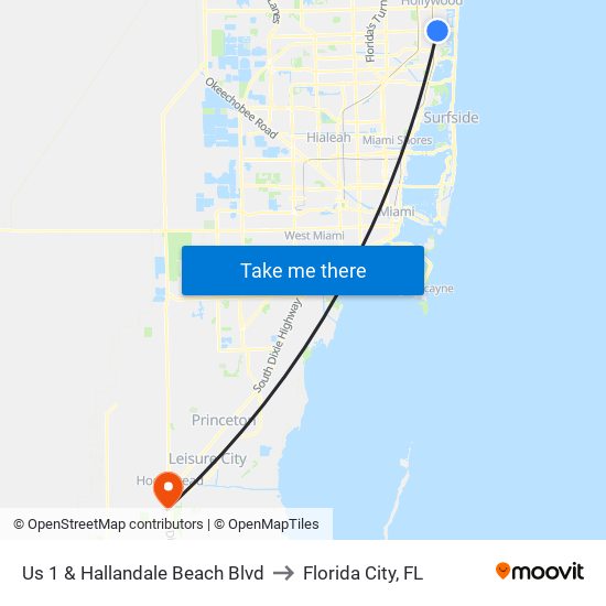 Us 1 & Hallandale Beach Blvd to Florida City, FL map