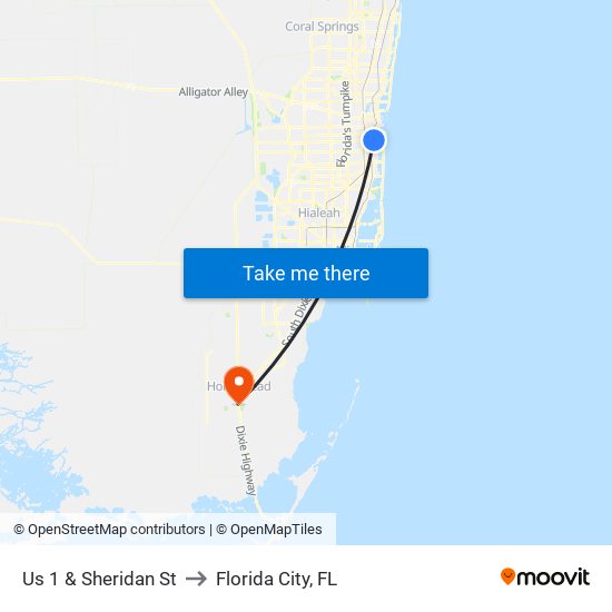 Us 1 & Sheridan St to Florida City, FL map
