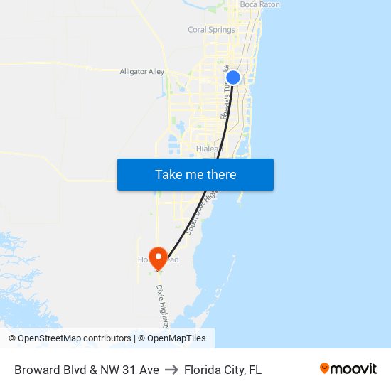 Broward Blvd & NW 31 Ave to Florida City, FL map