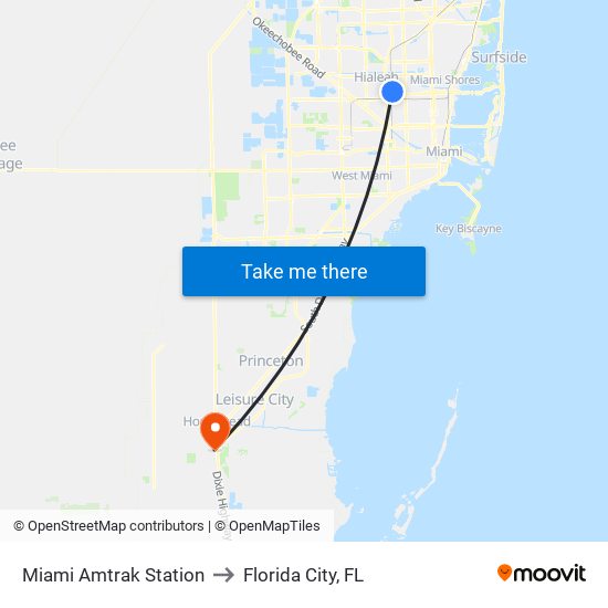 Miami Amtrak Station to Florida City, FL map