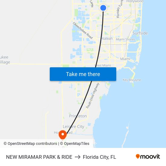 New Miramar Park & Ride to Florida City, FL map