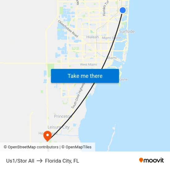 Us1/Stor All to Florida City, FL map