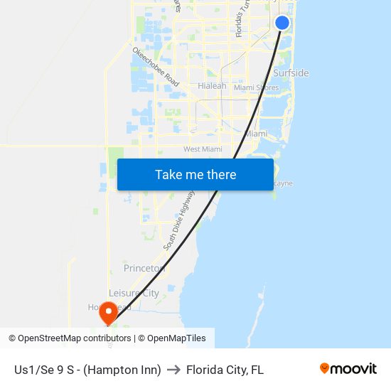 Us1/Se 9 S - (Hampton Inn) to Florida City, FL map