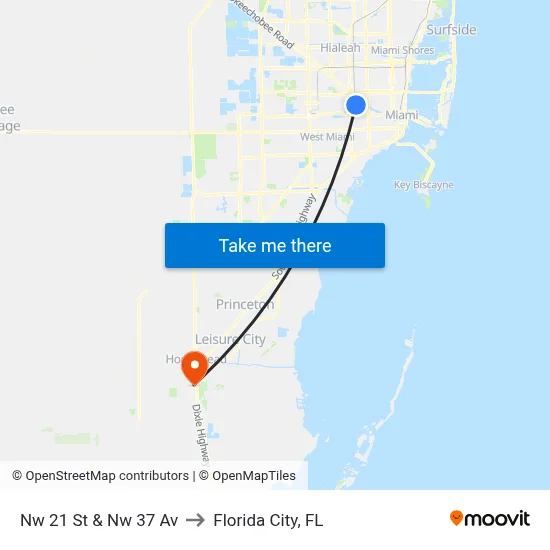 Nw 21 St & Nw 37 Av to Florida City, FL map