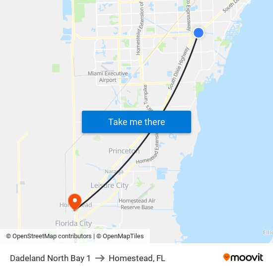 Dadeland North Bay 1 to Homestead, FL map