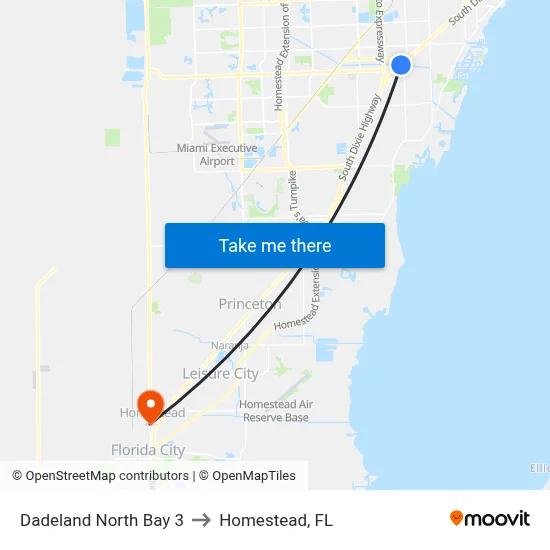 Dadeland North Bay 3 to Homestead, FL map