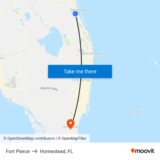 Fort Pierce to Homestead, FL map