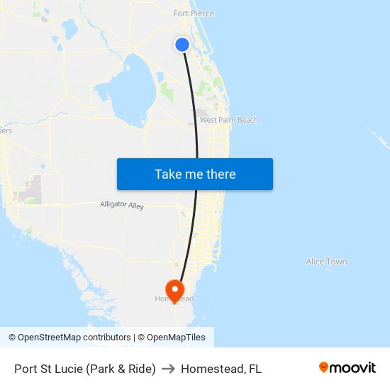 Port St Lucie (Park & Ride) to Homestead, FL map