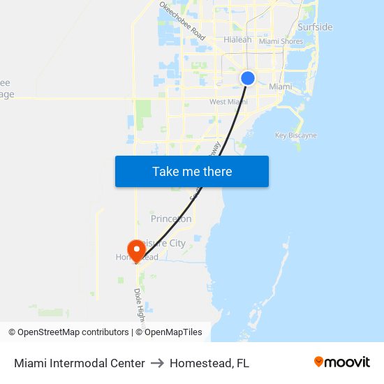 Miami Intermodal Center to Homestead, FL map