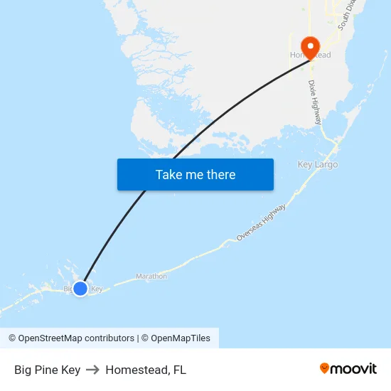Big Pine Key to Homestead, FL map