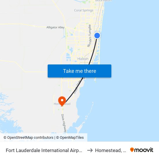 Fort Lauderdale International Airport to Homestead, FL map