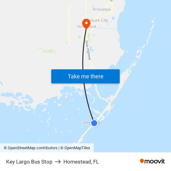 Key Largo Bus Stop to Homestead, FL map