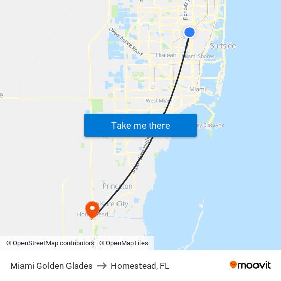 Miami Golden Glades to Homestead, FL map