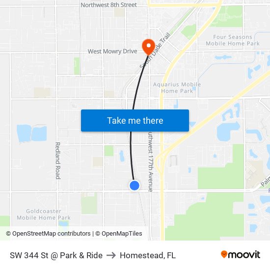 SW 344 St @ Park & Ride to Homestead, FL map
