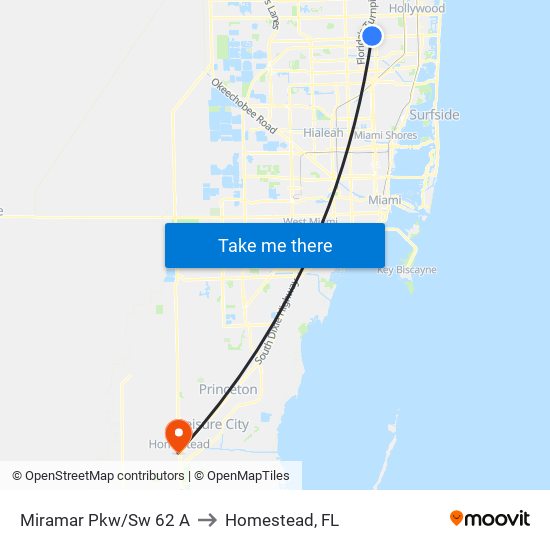 Miramar Pkw/Sw 62 A to Homestead, FL map