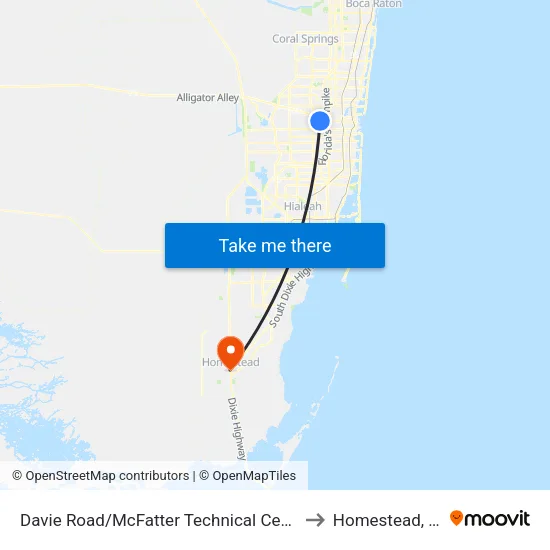 Davie Road/McFatter Technical Center to Homestead, FL map