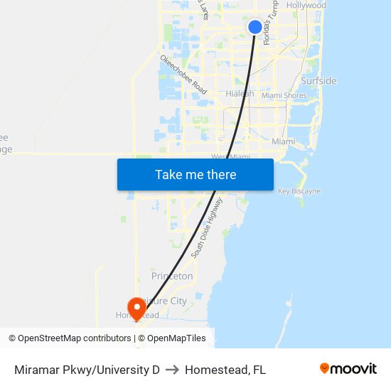 Miramar Pkwy/University D to Homestead, FL map