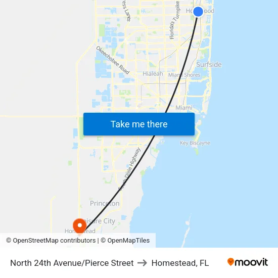 North 24th Avenue/Pierce Street to Homestead, FL map