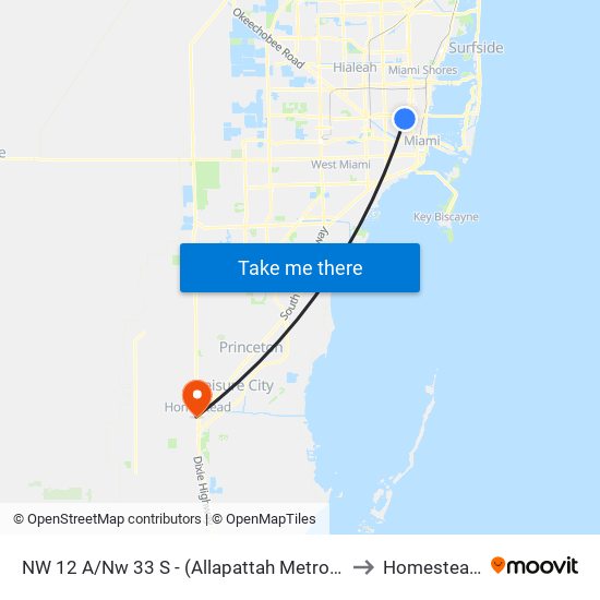 NW 12 A/NW 33 S - (ALLAPATTAH METRORAIL STATION) to Homestead, FL map