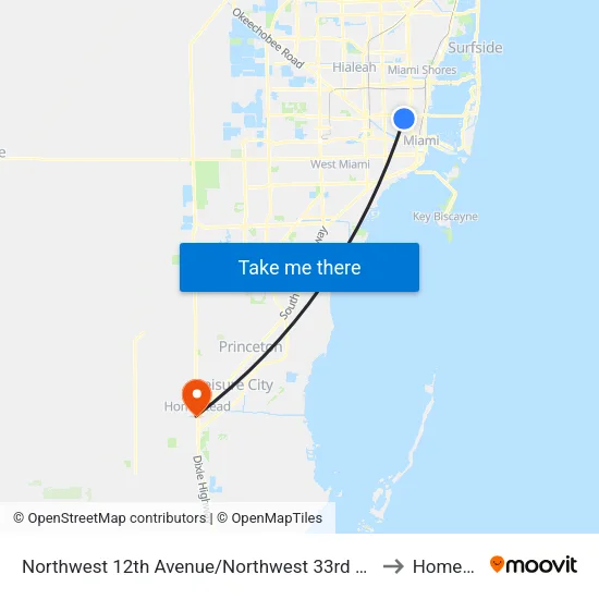 Northwest 12th Avenue/Northwest 33rd Street - (Allapattah Metrorail Station) to Homestead, FL map