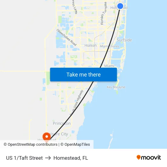 US 1/Taft Street to Homestead, FL map