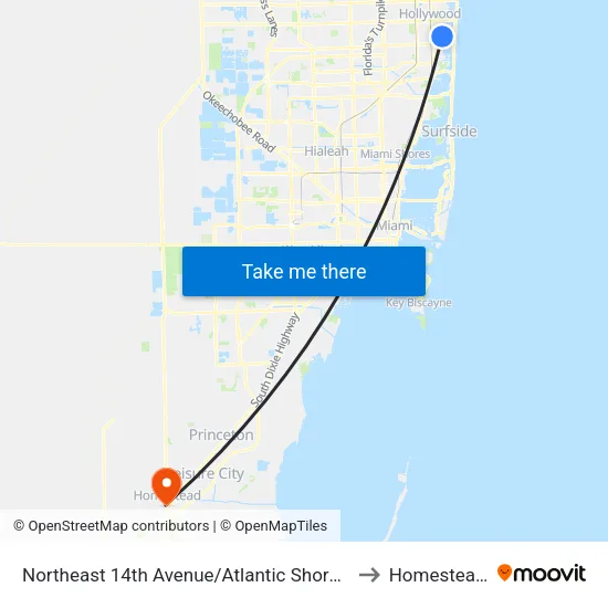 Northeast 14th Avenue/Atlantic Shores Boulevard to Homestead, FL map