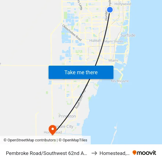 Pembroke Road/Southwest 62nd Avenue to Homestead, FL map