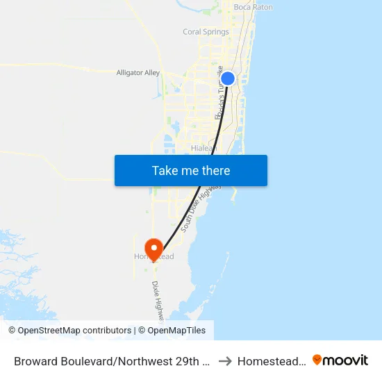 Broward Boulevard/Northwest 29th Avenue to Homestead, FL map
