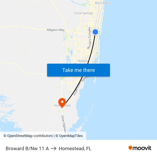 Broward B/Nw 11 A to Homestead, FL map