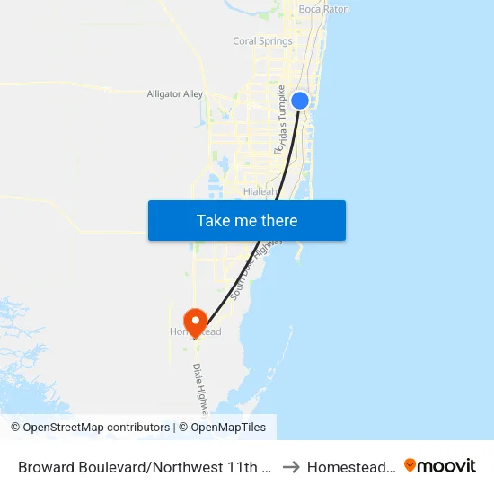 Broward Boulevard/Northwest 11th Avenue to Homestead, FL map