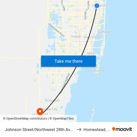 Johnson Street/Northwest 28th Avenue to Homestead, FL map