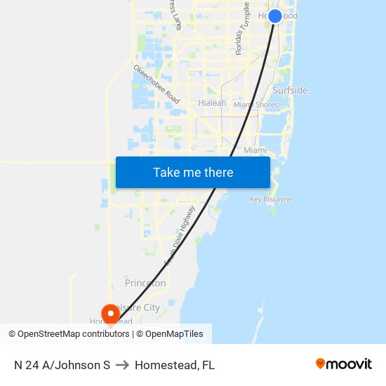 N 24 A/Johnson S to Homestead, FL map