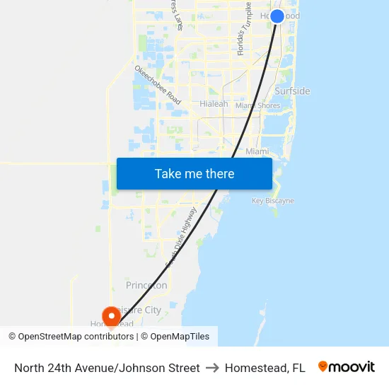 North 24th Avenue/Johnson Street to Homestead, FL map