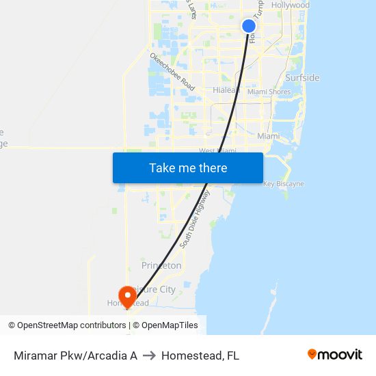 Miramar Pkw/Arcadia A to Homestead, FL map