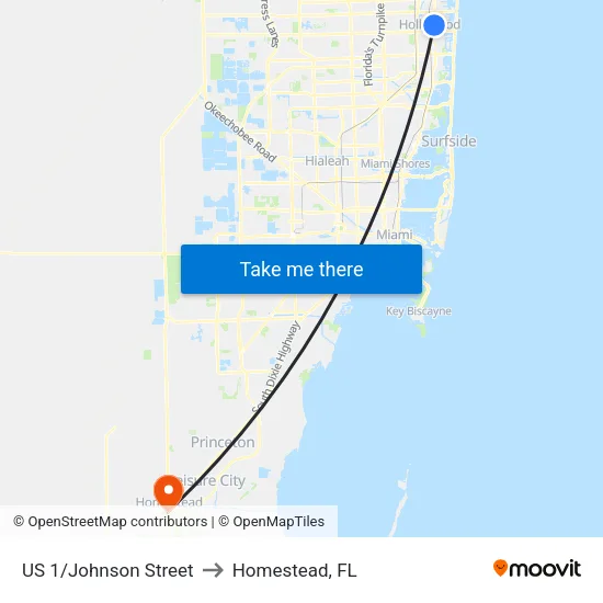 US 1/Johnson Street to Homestead, FL map