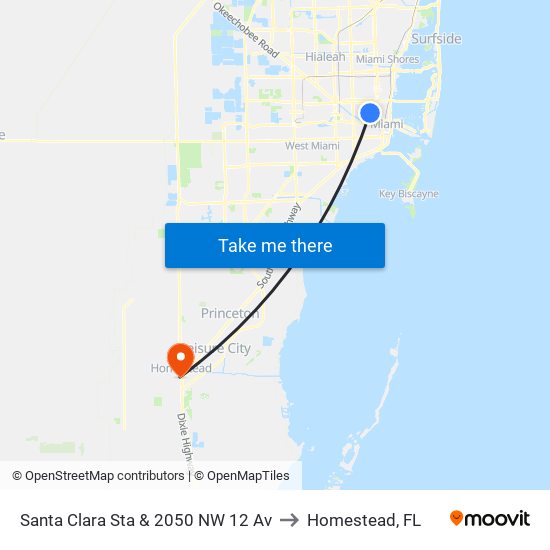 Santa Clara Sta & 2050 NW 12 Av to Homestead, FL map