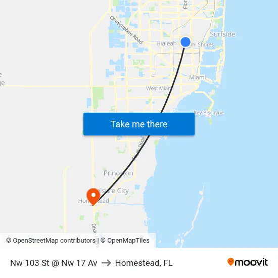 Nw 103 St @ Nw 17 Av to Homestead, FL map