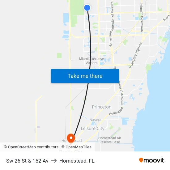 Sw 26 St & 152 Av to Homestead, FL map