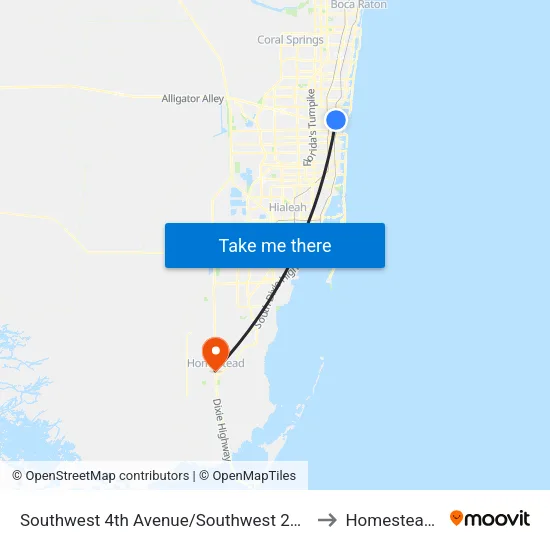 Southwest 4th Avenue/Southwest 28th Street to Homestead, FL map