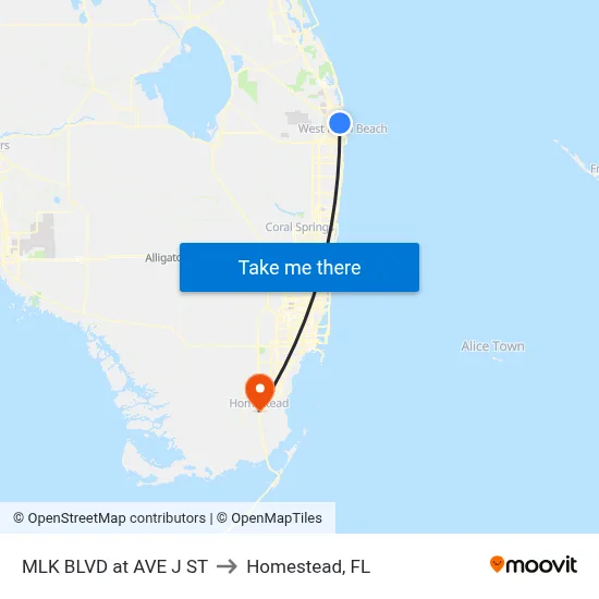 MLK BLVD at AVE J ST to Homestead, FL map